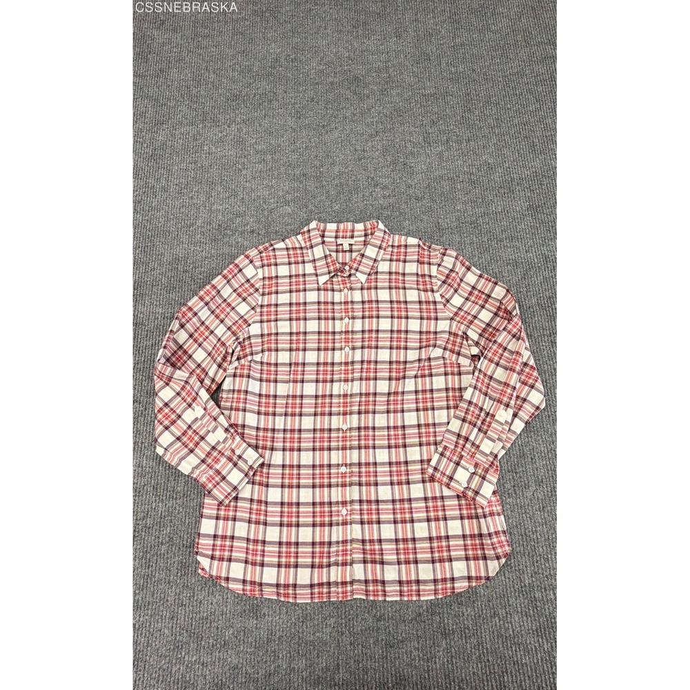 Talbots Red/Cream Women's Button Down Shirt Plaid Long Sleeve Top - Size XL